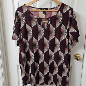 80 Park Women's Black/Pink Geo Print Blouse Stretch Size 2X